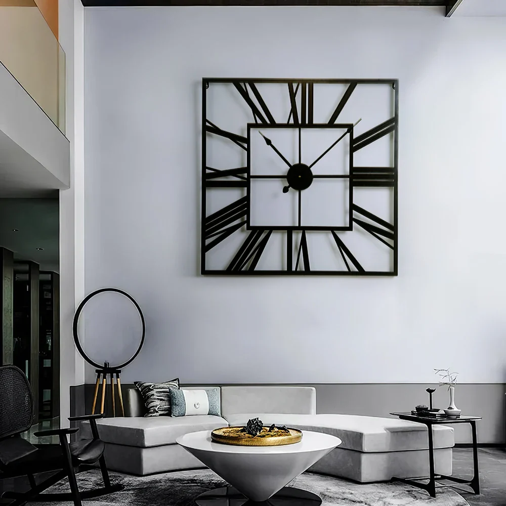 Livingandhome Modern Square Oversized Decorative Metal Wall Clock
